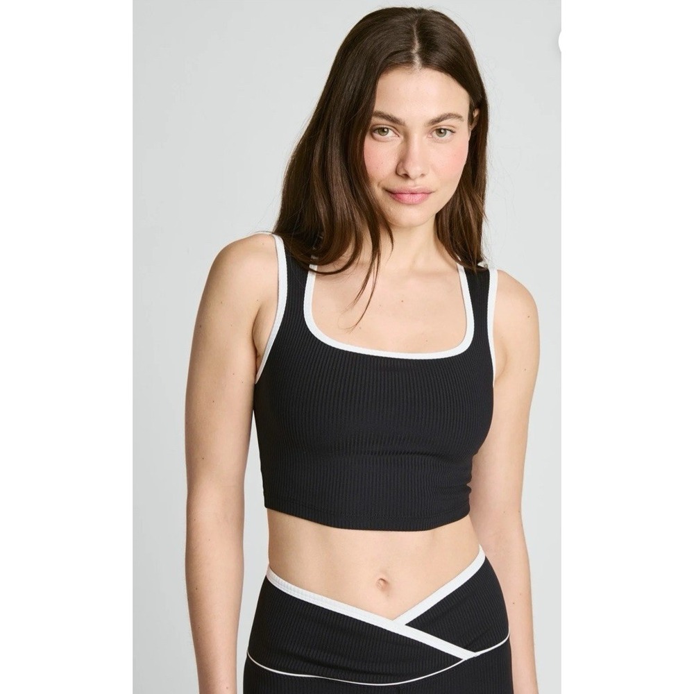 Year of Ours Women Size XS Diana Rib Crop Top Square Neck Bra Black Med‎ Support